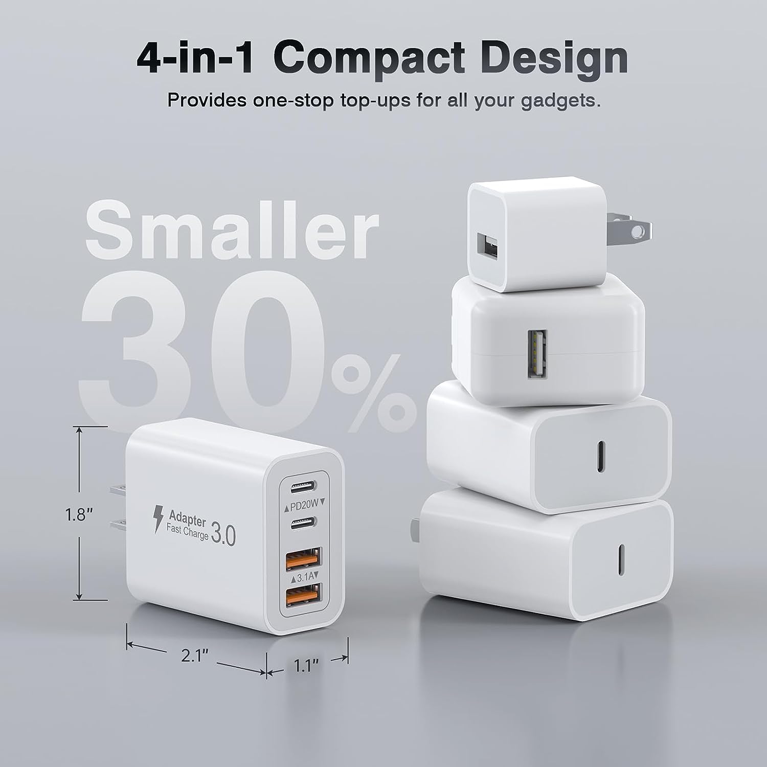 40W USB C Charger Cube, 2-Pack Wall Plug Fast Charging Block, 4-Port PD+QC Power Adapter Multiport Brick Type C Box for iPhone 15/14/13/12/11/Pro Max/XS/XR/8/7, Tablets, Cellphones