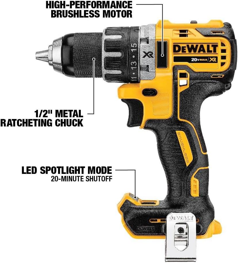 DEWALT DCD791B 20V MAX XR Li-Ion 0.5" Brushless Compact Drill/Driver with DCB230C 20V Battery Pack