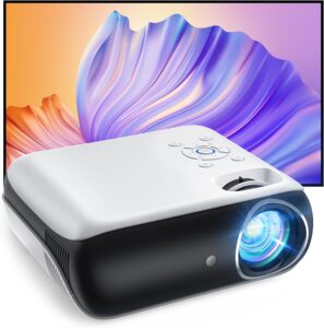 HAPPRUN Projector, Native 1080P Bluetooth Projector with 100" Screen, Portable Outdoor Movie Projector, Mini Projector for Home Bedroom, Compatible with Smartphone,HDMI,USB,AV,Fire Stick,PS5