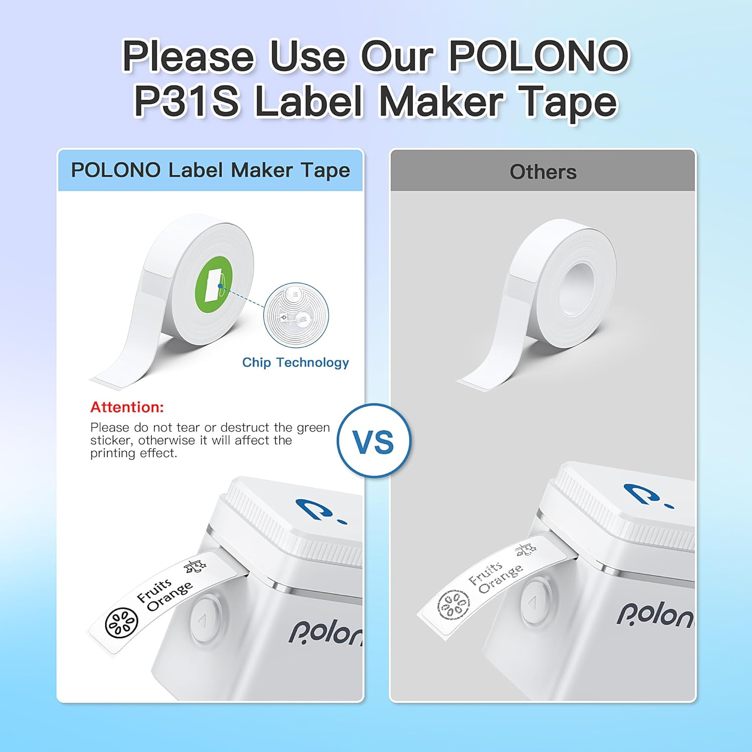 POLONO P31S Label Maker Machine with Tape, Portable Thermal Printer, Portable Bluetooth Label Printer for Organizing Storage Office Home, Sticker Maker Mini Label Maker with Multiple Templates, White