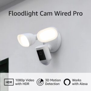 Ring Floodlight Cam Wired Pro with Bird’s Eye View and 3D Motion Detection, White