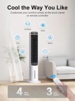 Evaporative air cooler oscillating in a bedroom for quiet overnight cooling