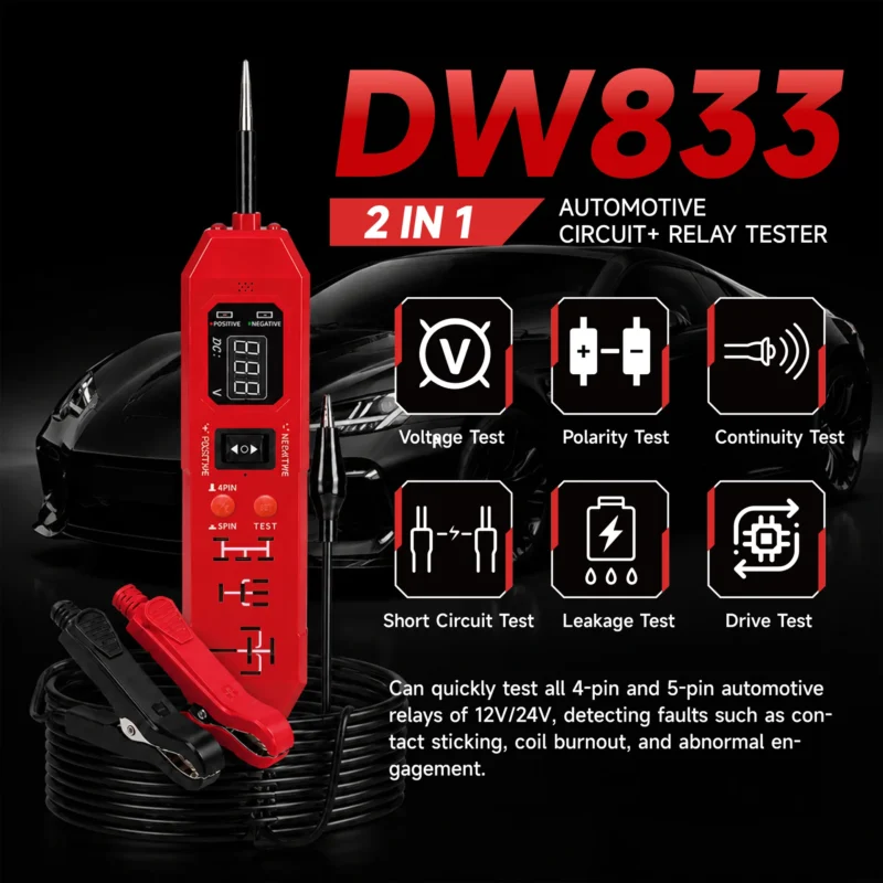 2-in-1 automotive circuit tester and car relay tester with probe lead