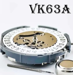 White quartz watch movement with sub pins and 3 o'clock date wheel